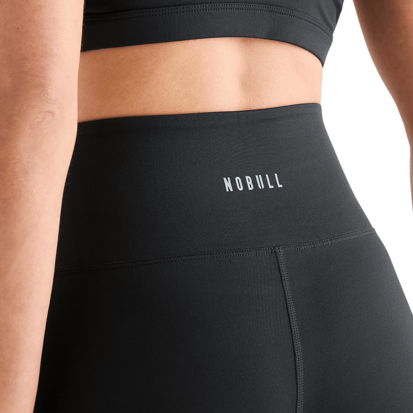 Women's Matte Black High Rise Upper Back Logo Angle