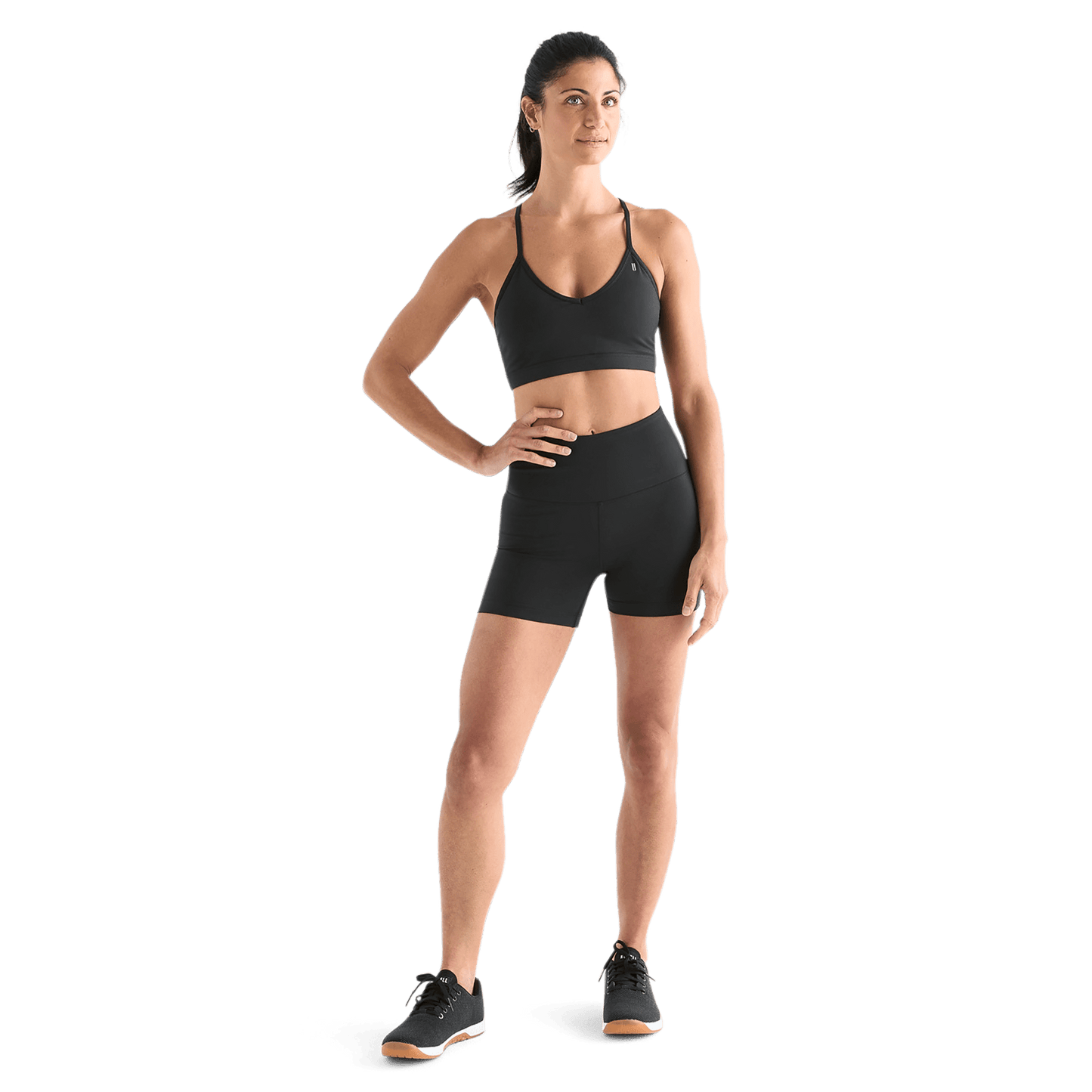 Women's Matte Black High Rise Short Front Full Body Angle