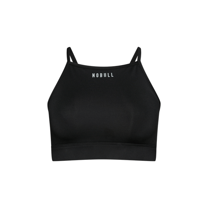 Black Matte Matte High-Neck Sports Bra Silhouette Angle