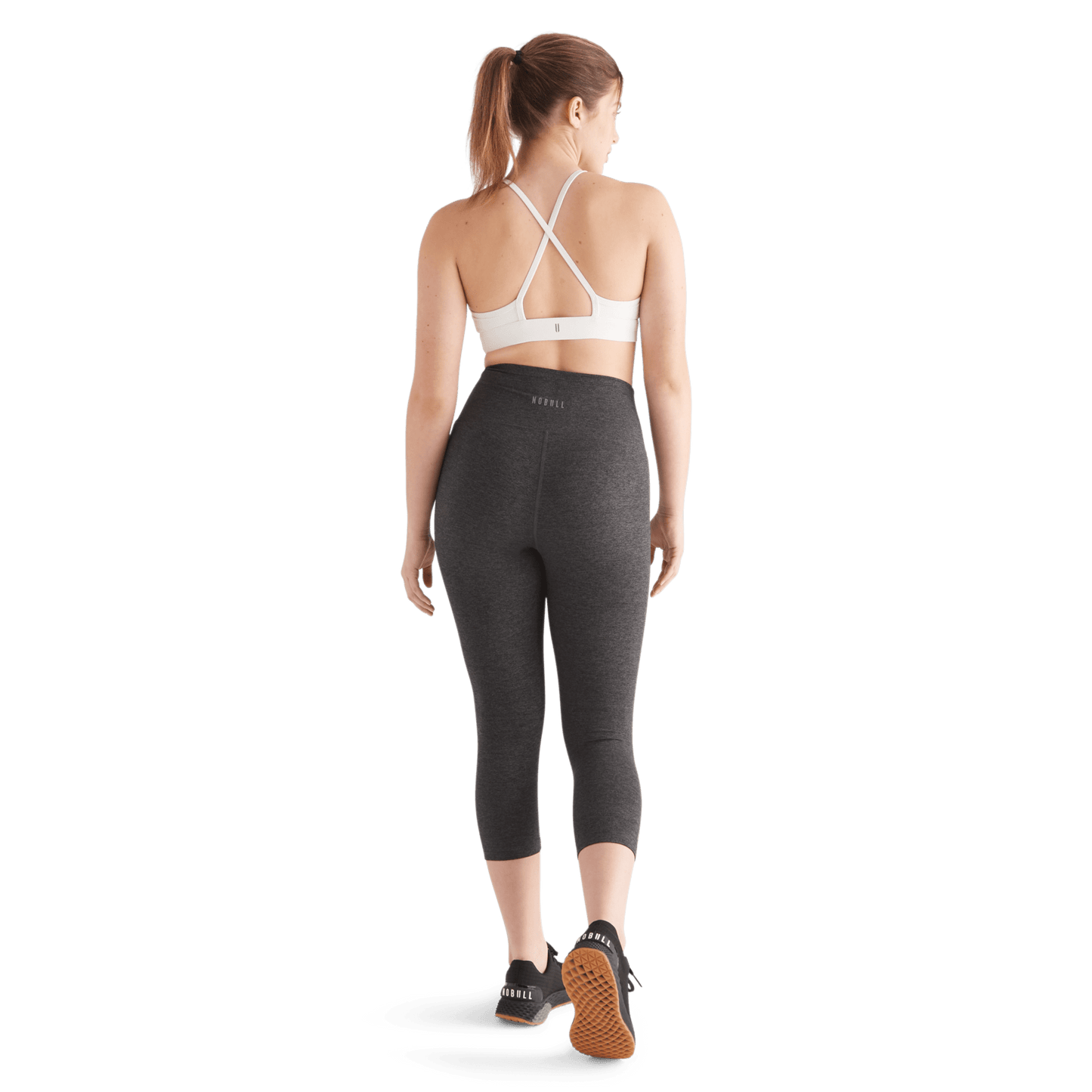 Women's Charcoal Heather Matte High-Rise Tight 21" Back Full Body Angle