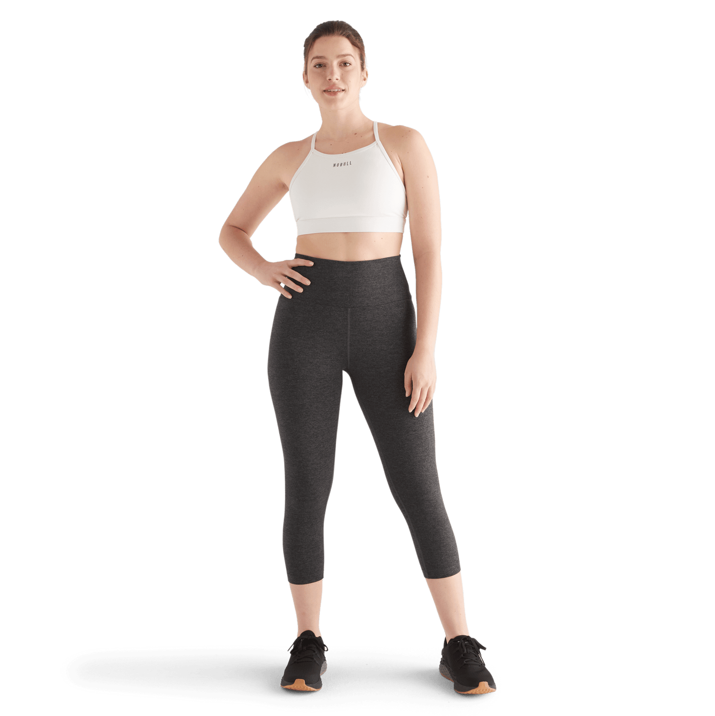 Women's Charcoal Heather Matte High-Rise Tight 21" Front Full Body Angle