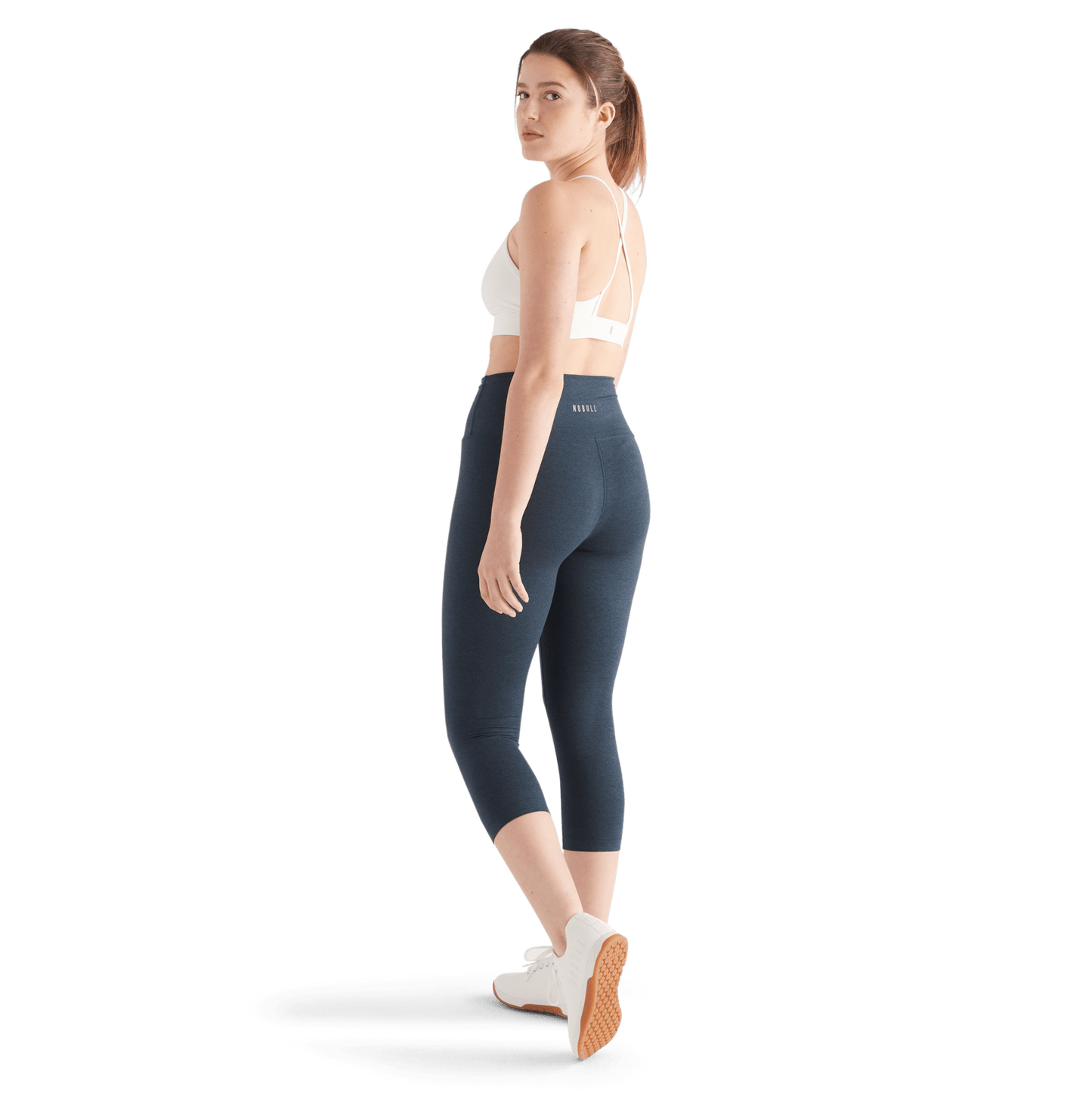 Women's Midnight Heather Matte High-Rise Matte Tight 21" Back Full Body Angle