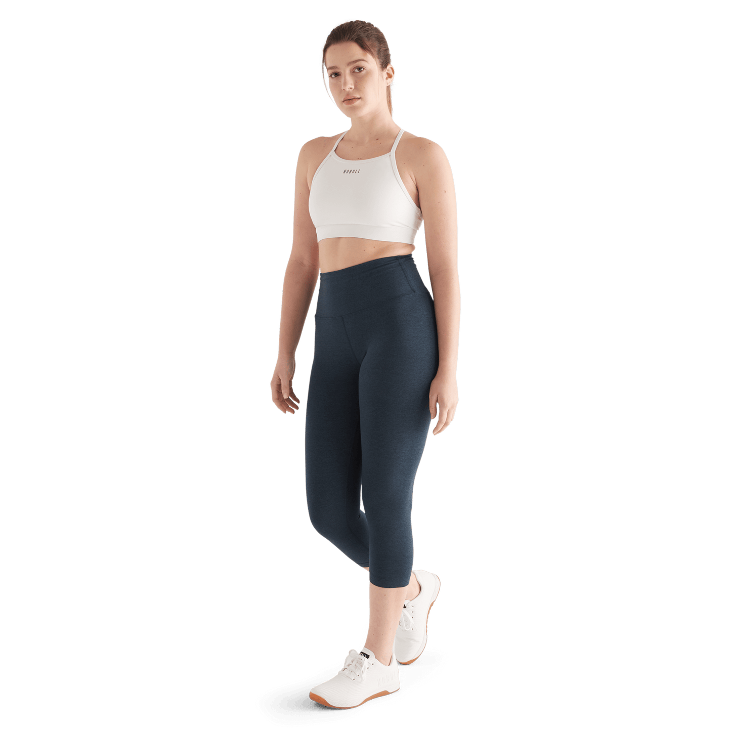 Women's Midnight Heather Matte High-Rise Matte Tight 21" Front Full Body Angle