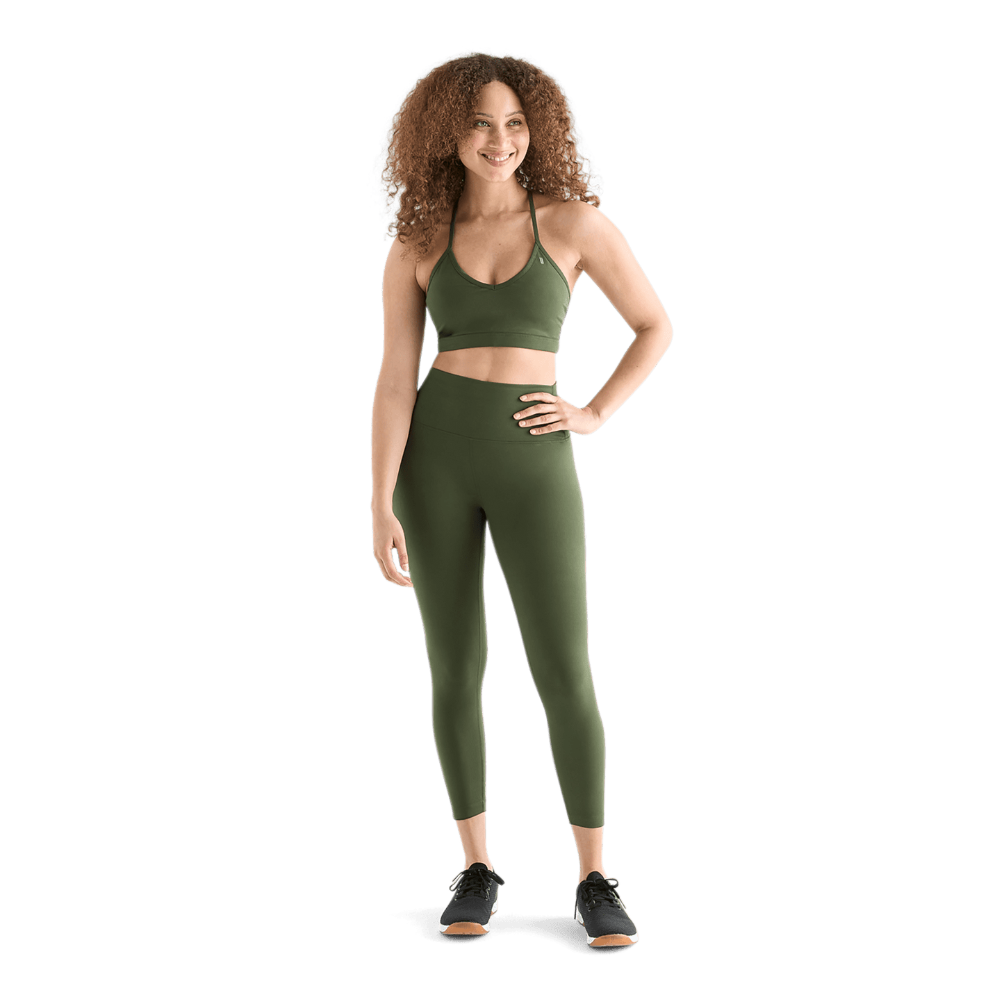 Women's Dark Army High-Rise Matte Tight 25" Front Full Body Angle