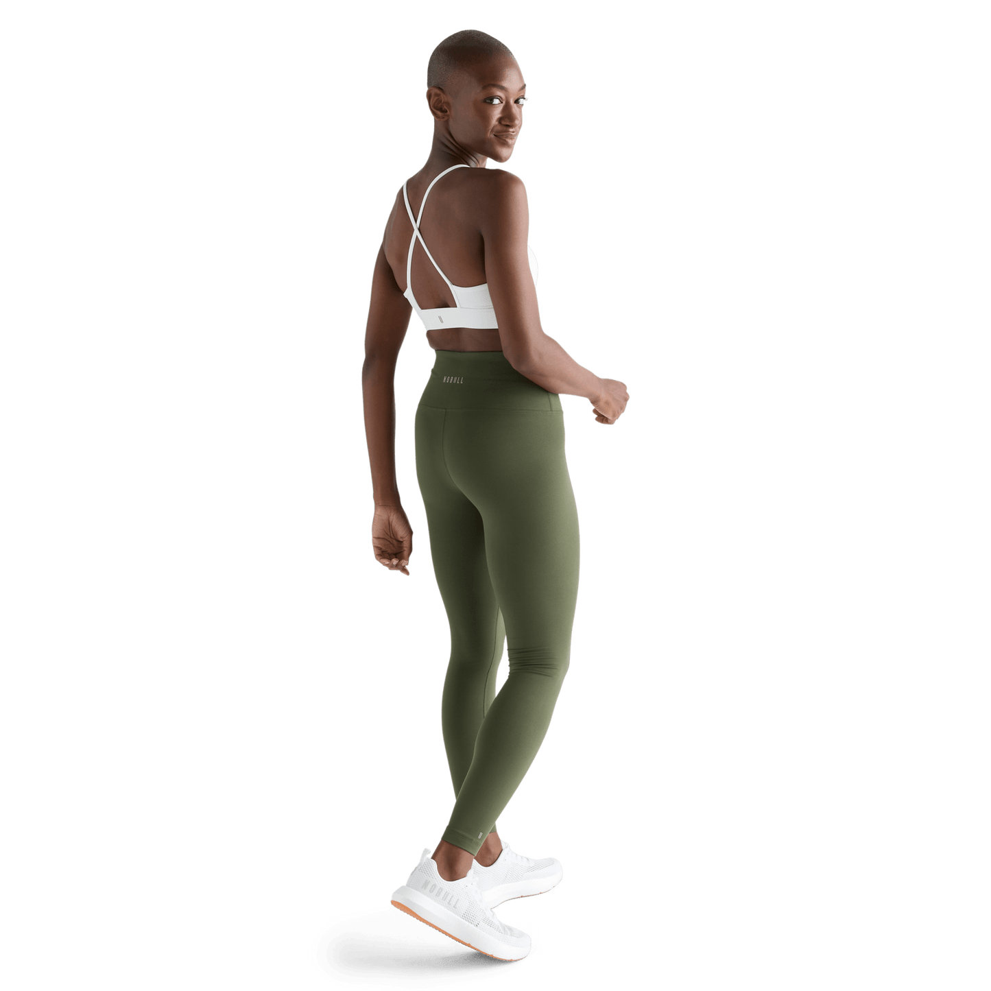 Women's Dark Army High-Rise Matte Tight 28" Back Full Body Angle