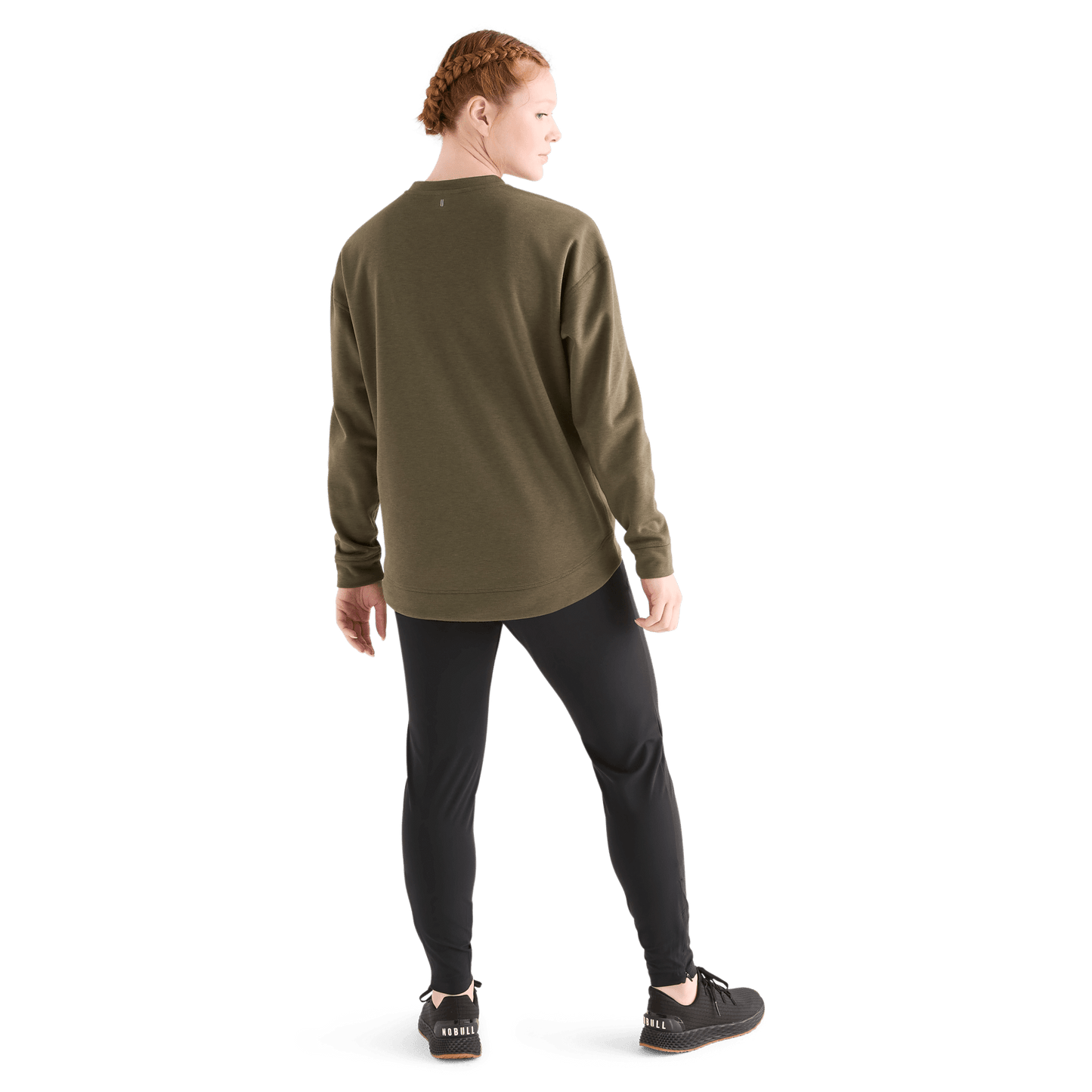 Women's Army Green NOBULL Crew Sweatshirt Back Full Body Angle