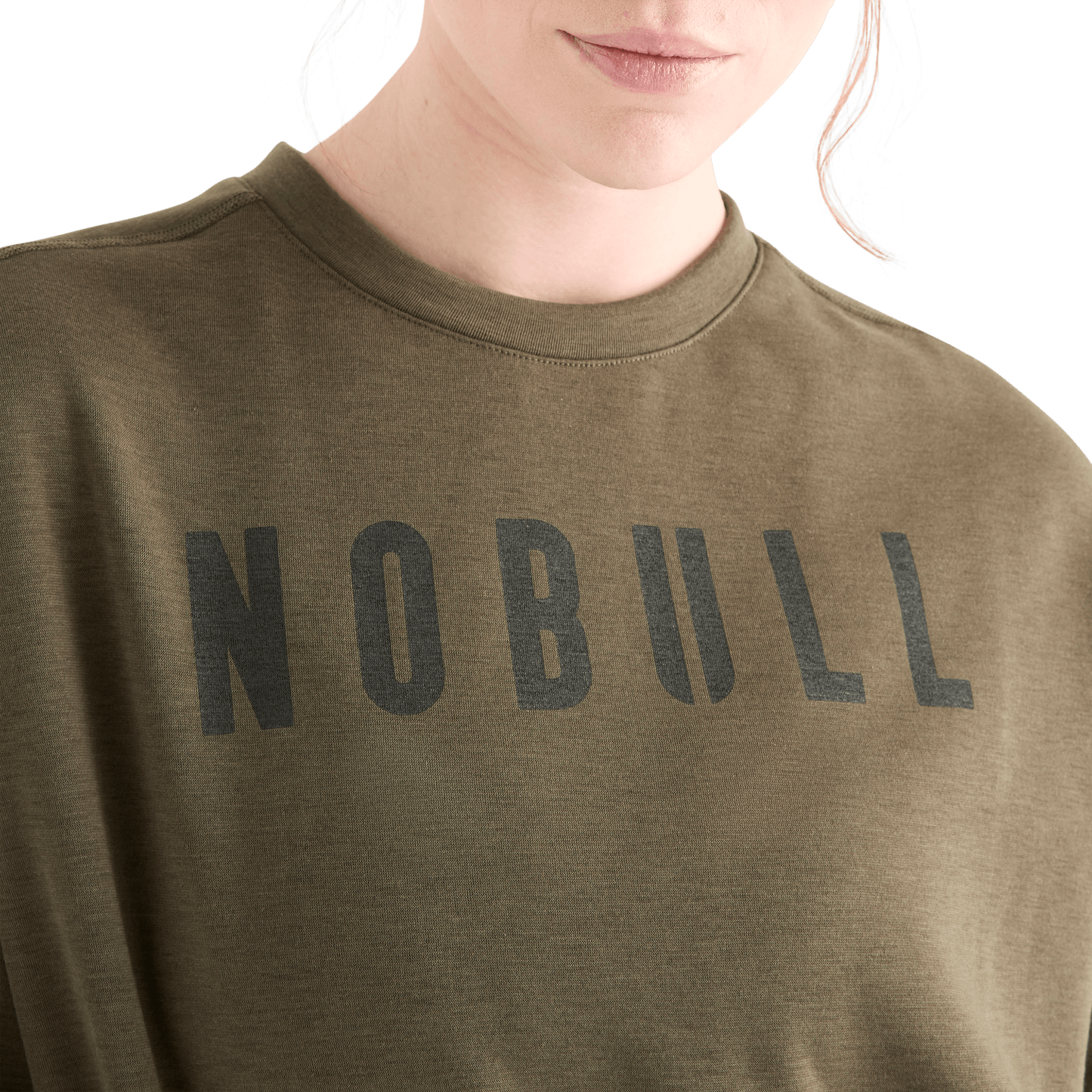 Women's Army Green NOBULL Crew Sweatshirt Collar Angle