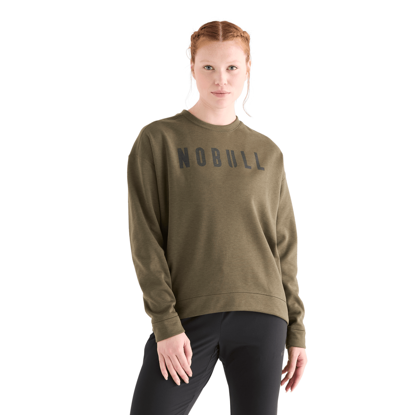 Women's Army Green NOBULL Crew Sweatshirt Front Angle
