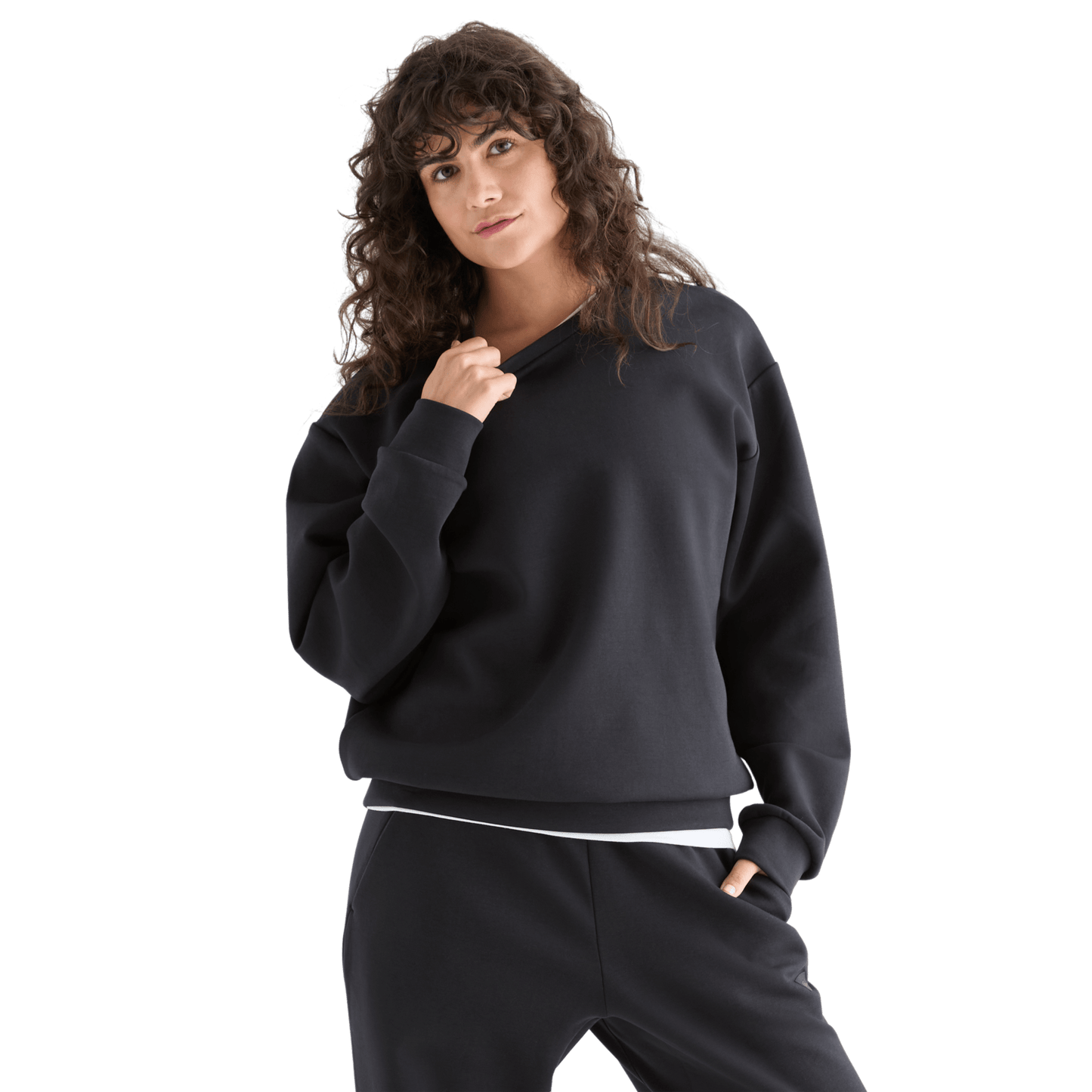 Women's Black Allday Elements Crew Front Angle