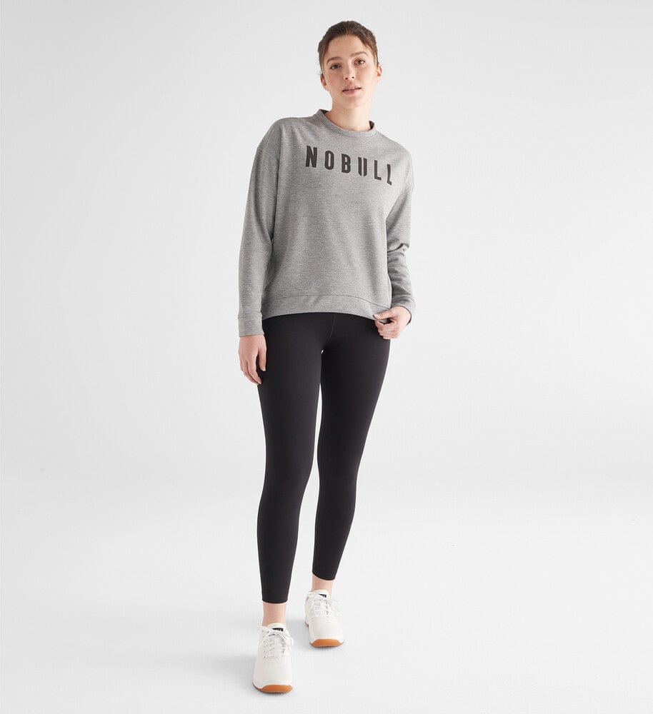 Women's Heather Grey NOBULL Crew Sweatshirt Front Full Body Angle