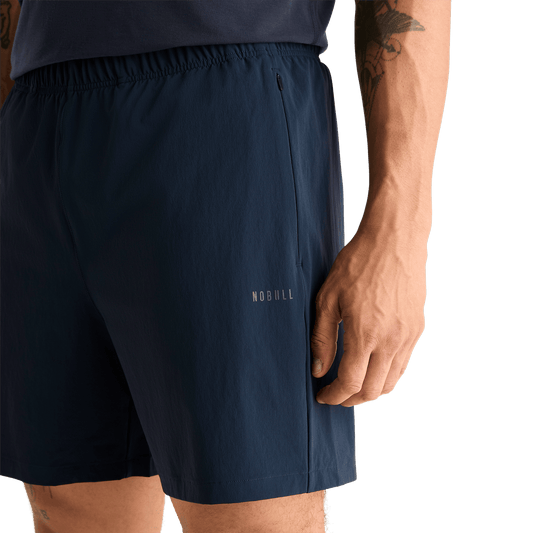 Men's Night Navy NOBULL Rep Short 6" Detail Angle.