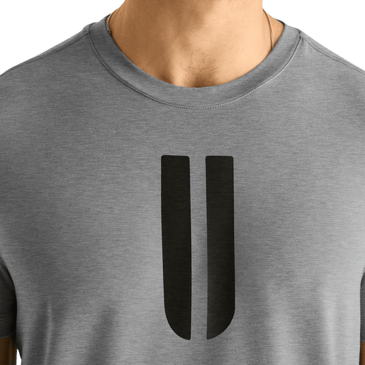 Men's Heather Grey U Tee Detail Angle.