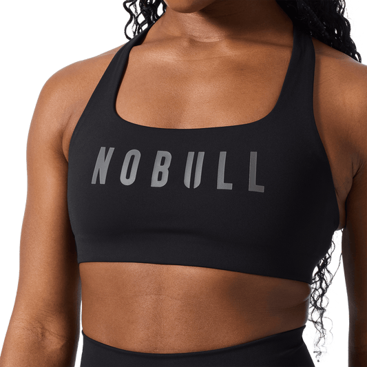 NOBULL Black Drive Racerback Bra Front Detail Angle.