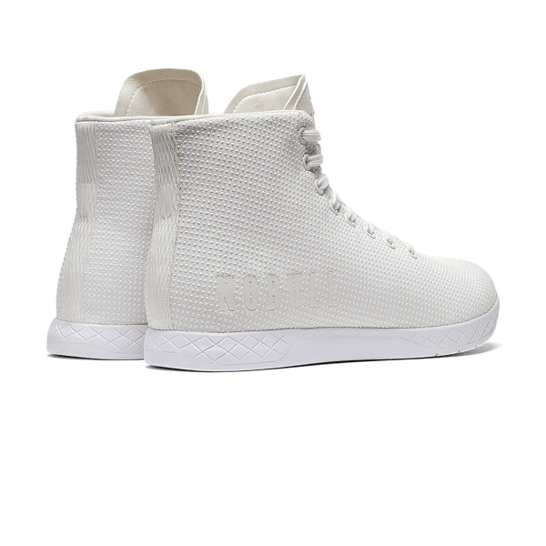 White Outwork High-Top Shoes Back Side Angle.