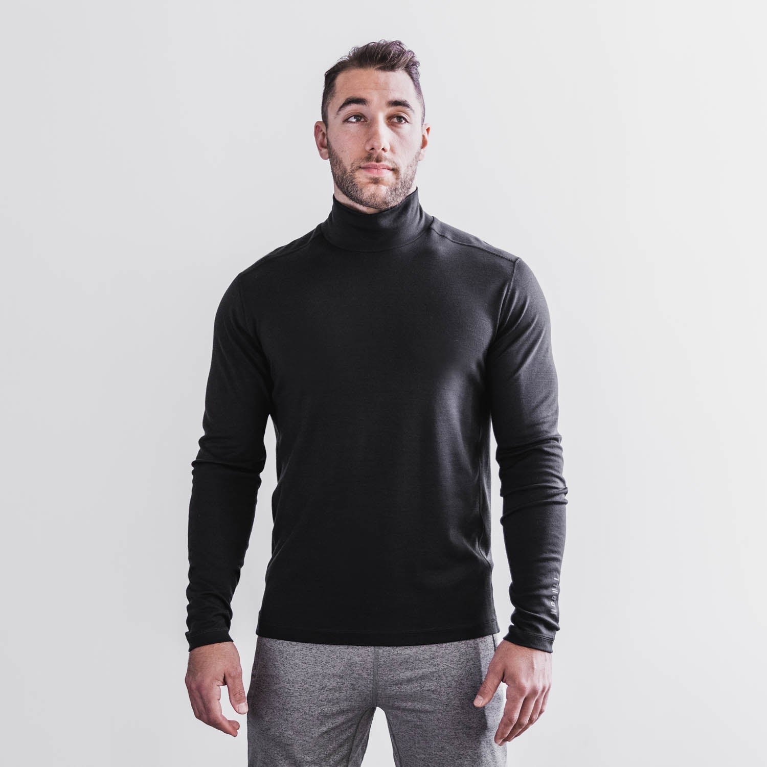 Mock turtleneck sweater in merino wool blend - Studio · Black