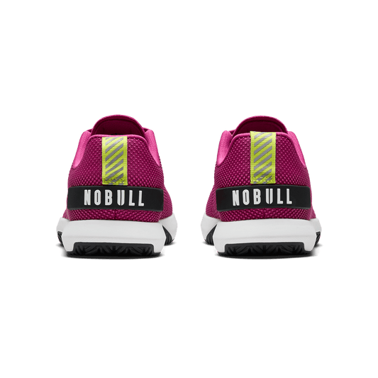 Vivid Fuchsia Classic White Jet Black Outwork Flex Shoe Back Angle.