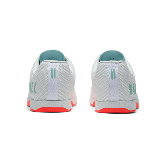 Classic White Fiery Coral Outwork Shoe Back Angle.