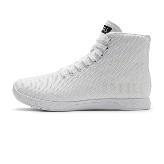 White Outwork High-Top Shoe Side Angle.