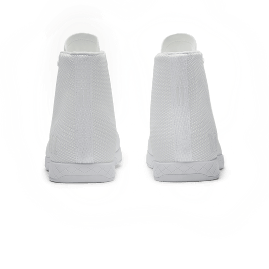 White Outwork High-Top Shoe Back Angle.