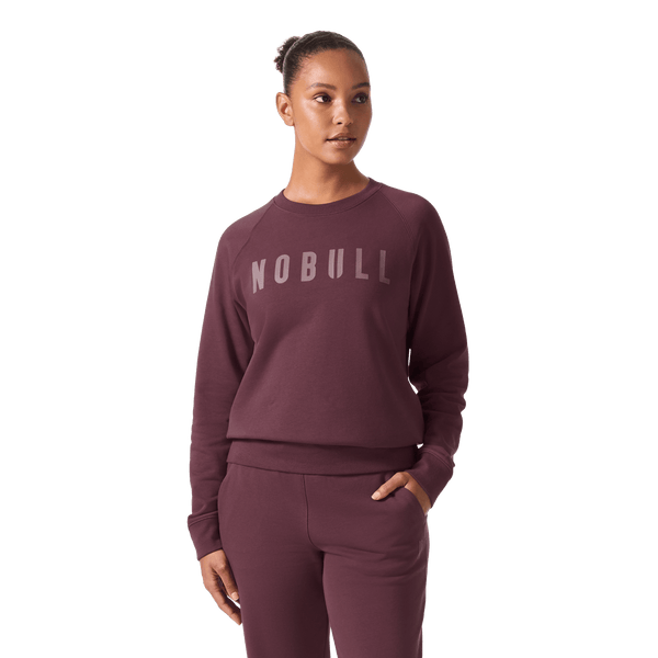 Women's Dark Burgundy NOBULL Crew Front Waist Up Angle.
