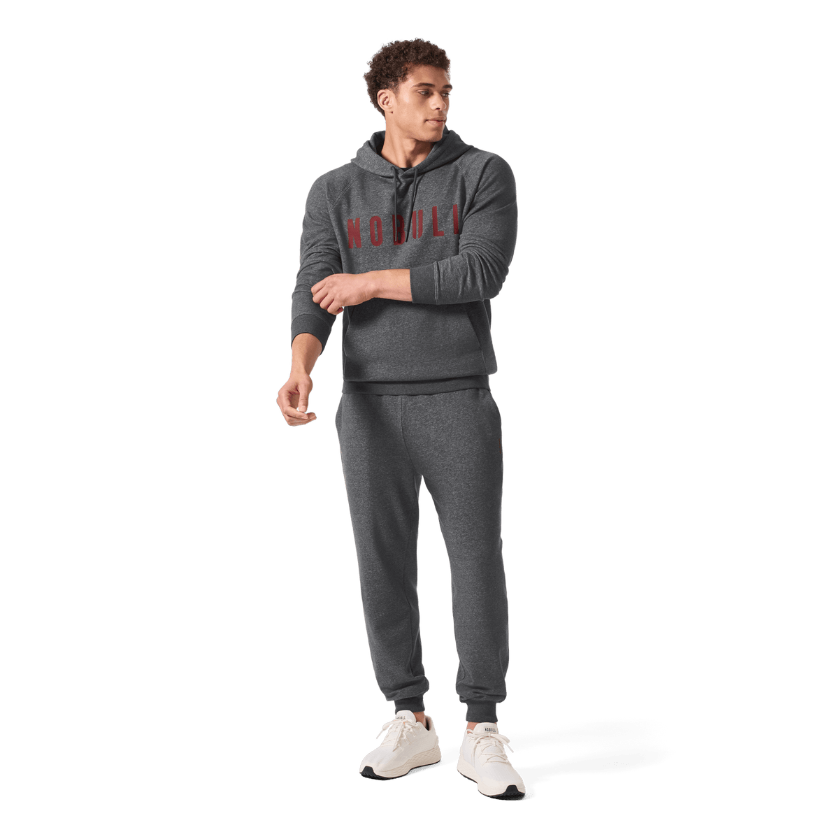 Men's Dark Gray Heather Port NOBULL Jogger Front Full Body Angle.