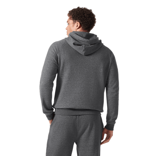 Men's Dark Gray Heather Port NOBULL Hoodie Back Waist Up Angle.