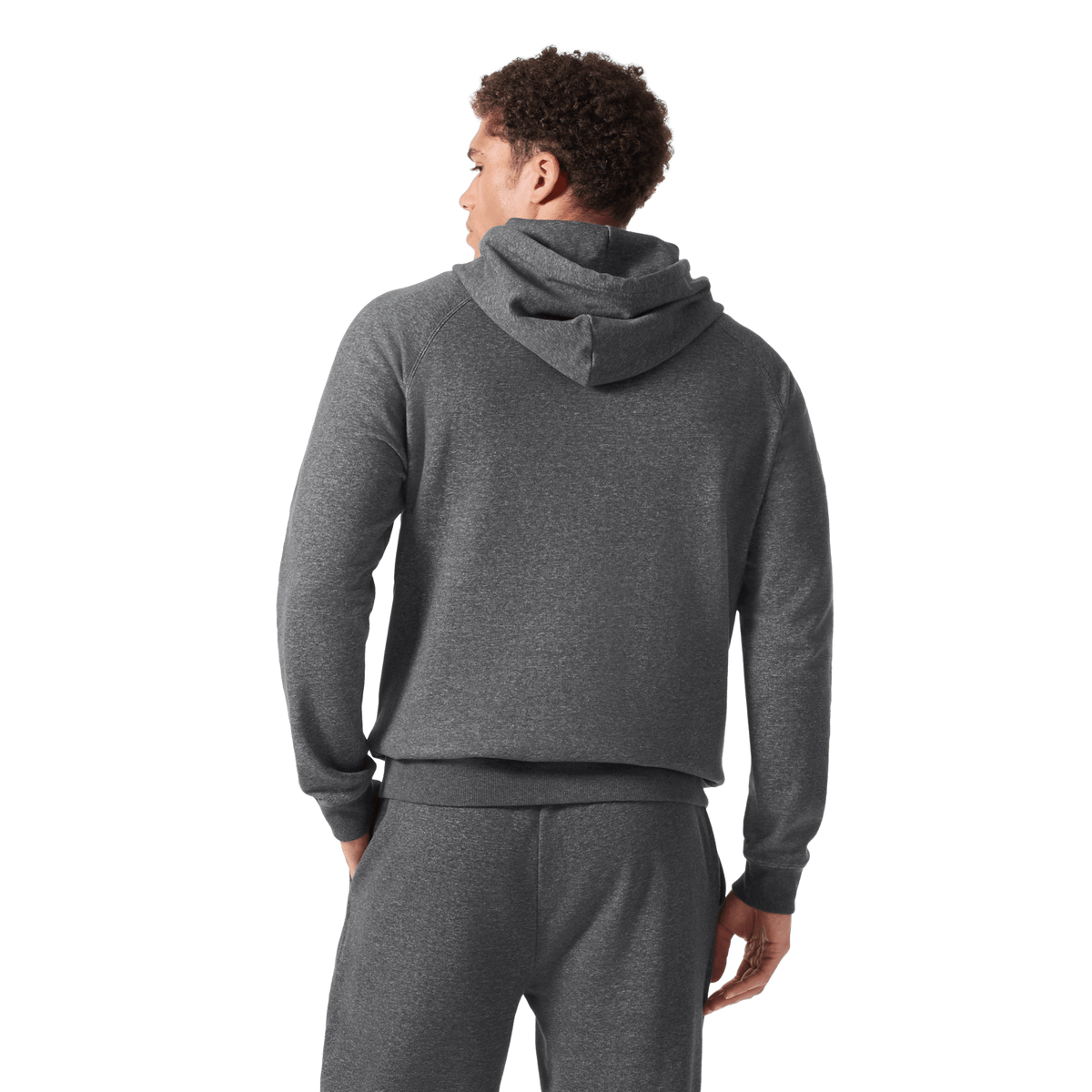 Men's Dark Gray Heather Port NOBULL Hoodie Back Waist Up Angle.