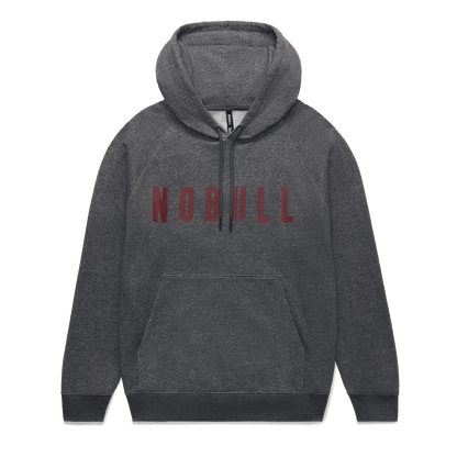 Men's Dark Gray Heather Port NOBULL Hoodie Flat Lay Angle.