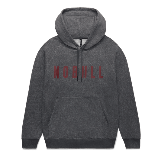 Men's Dark Gray Heather Port NOBULL Hoodie Flat Lay Angle.