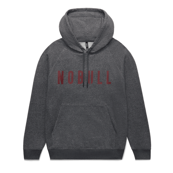 Men's Dark Gray Heather Port NOBULL Hoodie Flat Lay Angle.