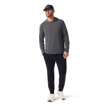 Men's Charcoal Heather Adapt Hoodie Front Full Body Angle.