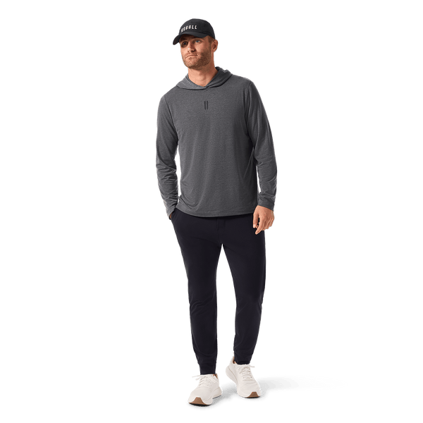 Men's Charcoal Heather Adapt Hoodie Front Full Body Angle.