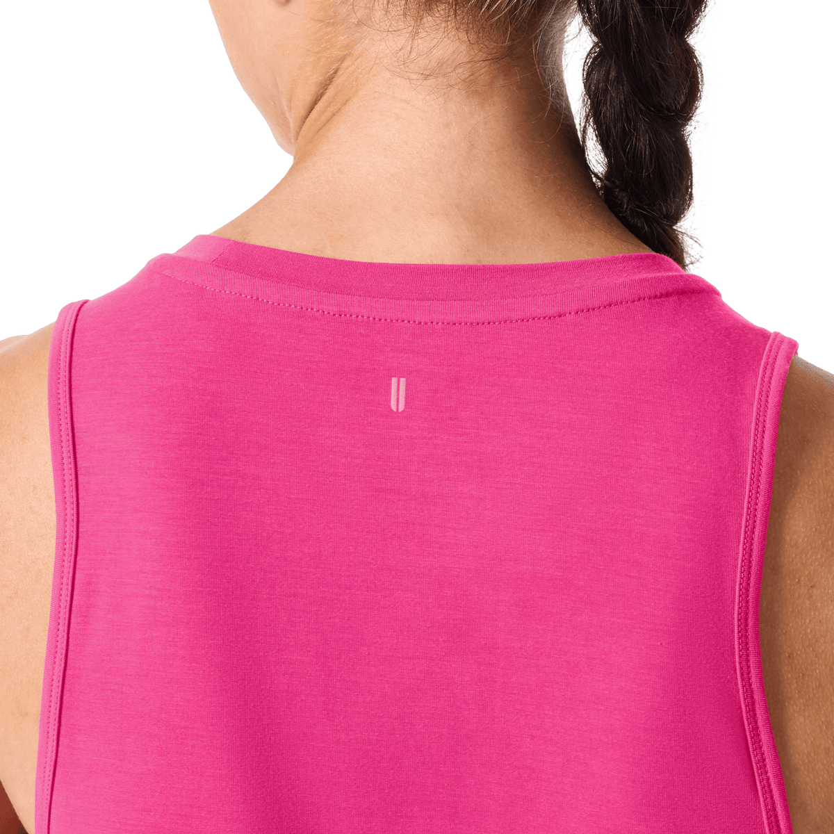 Women's Signal Pink NOBULL Muscle Tank Back Detail Angle.