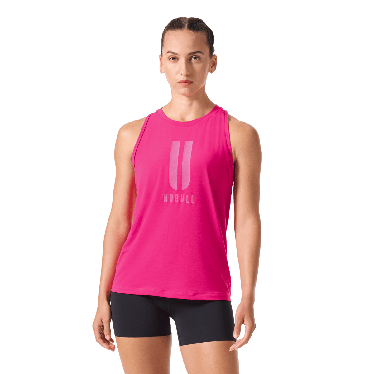 Women's Signal Pink U NOBULL High-Neck Tank Front Waist Up Angle.