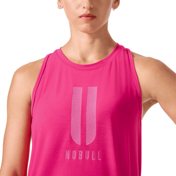 Women's Signal Pink U NOBULL High-Neck Tank Front Detail Angle.