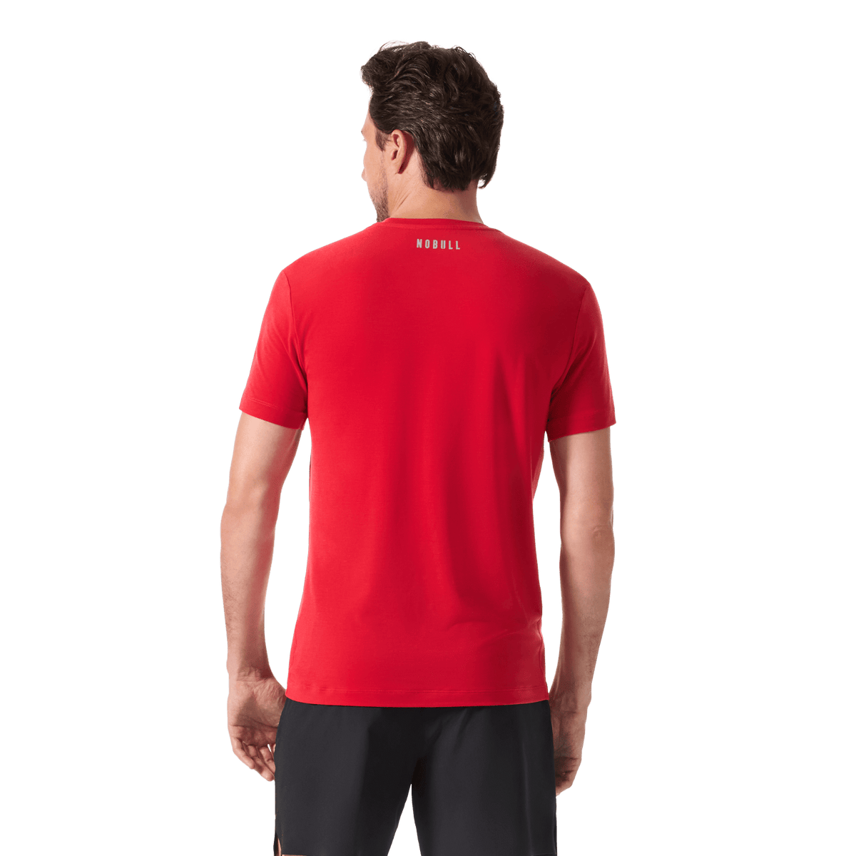 Men's Equestrian Red U NOBULL Tee Back Waist Up Angle.