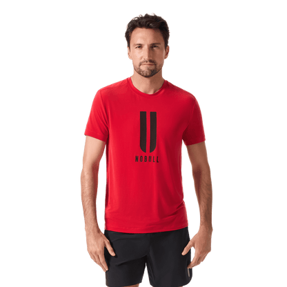 Men's Equestrian Red U NOBULL Tee Front Waist Up Angle.