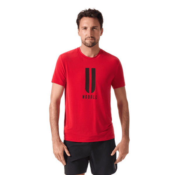 Men's Equestrian Red U NOBULL Tee Front Waist Up Angle.