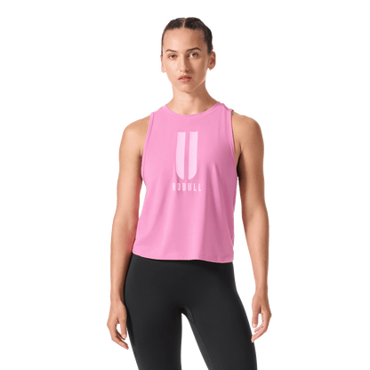 Women's Soft Pink U NOBULL Muscle Tank Front Waist Up Angle.