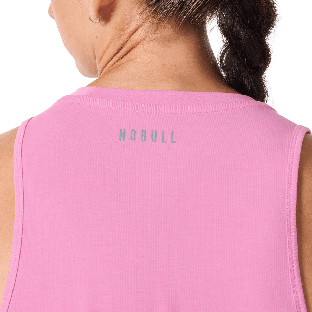 Women's Soft Pink U NOBULL Muscle Tank Back Detail Angle.