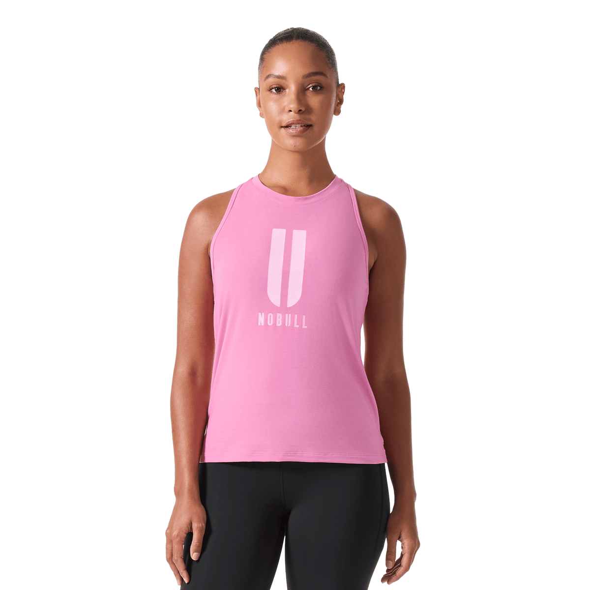 Women's Soft Pink U NOBULL High-Neck Tank Front Waist Up Angle.
