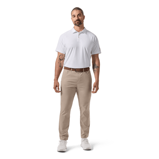 Men's White NOBULL All Fore It Polo Front Full Body Angle.
