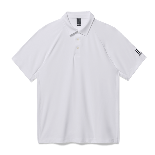 Men's White NOBULL All Fore It Polo Flat Lay Angle.