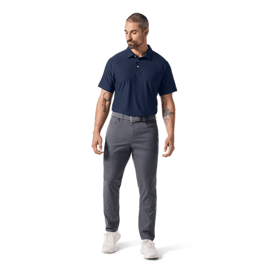 Men's Night Navy NOBULL All Fore It Polo Front Full Body Angle.