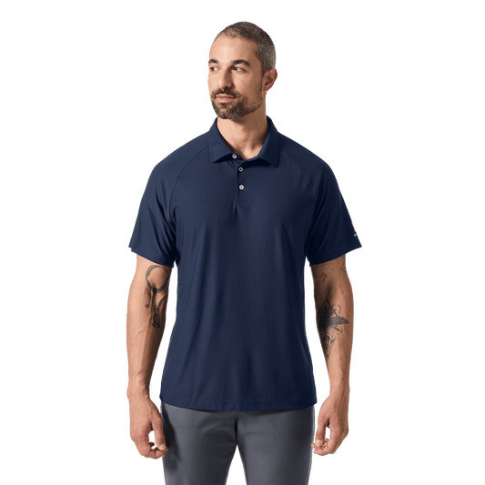 Men's Night Navy NOBULL All Fore It Polo Front Waist Up Angle.