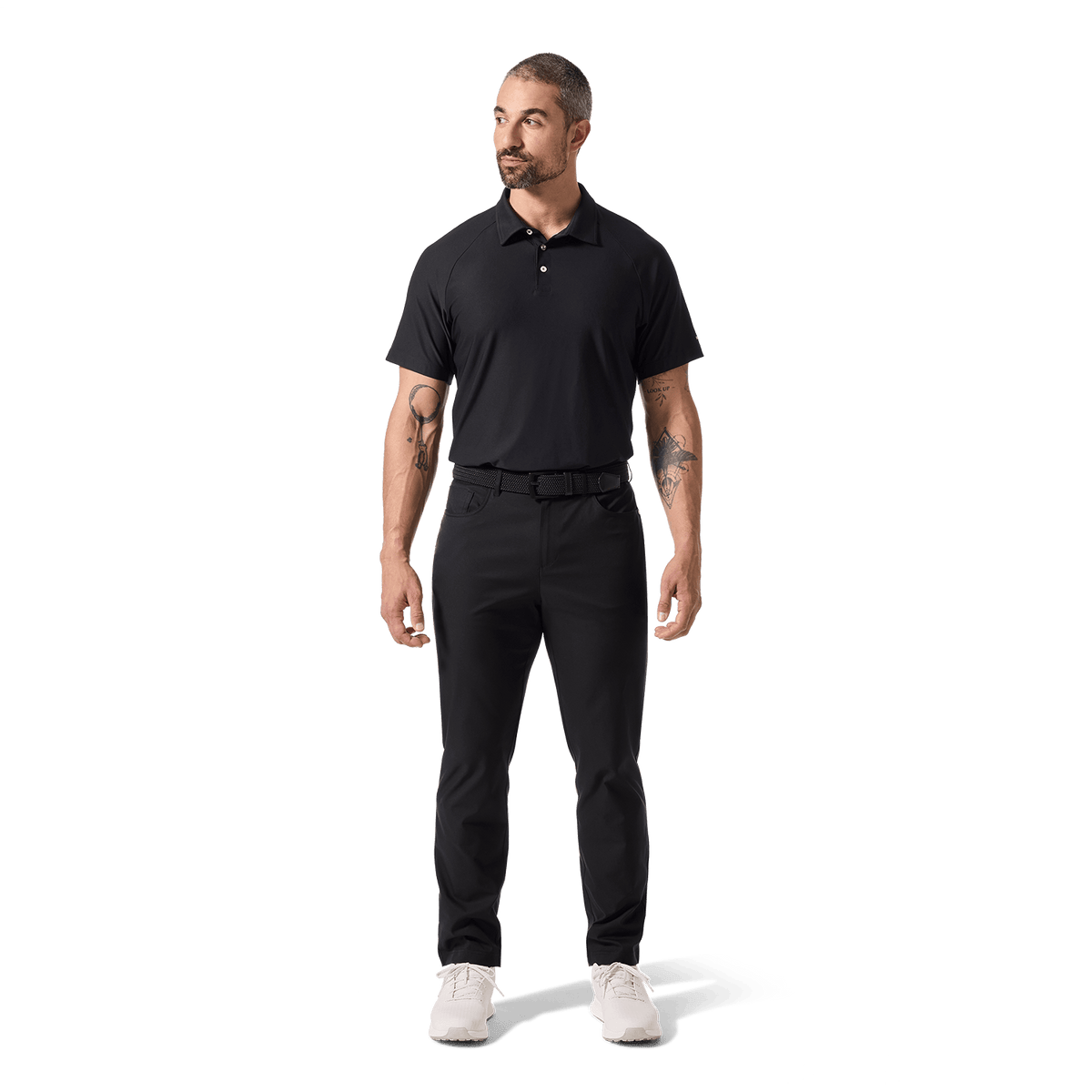 Men's Black NOBULL All Fore It Polo Shirt Front Full Body Angle.