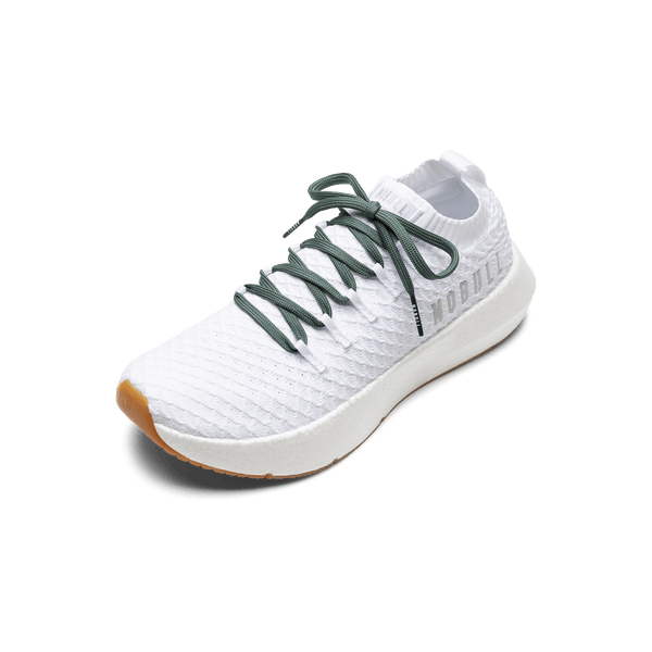 White Drive Knit Shoe with Silver Pine Shoelaces.