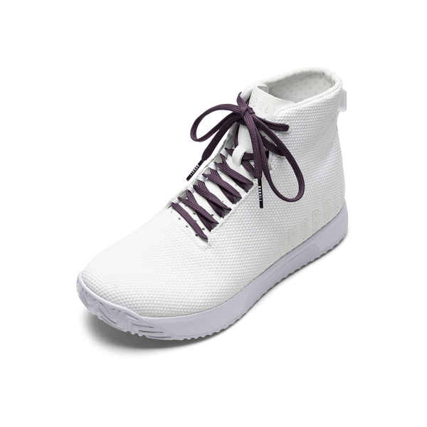 White Outwork Edge high-top with blackberry laces.