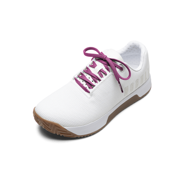 White Outwork Edge Shoe with Vivid Fuchsia Shoelaces.