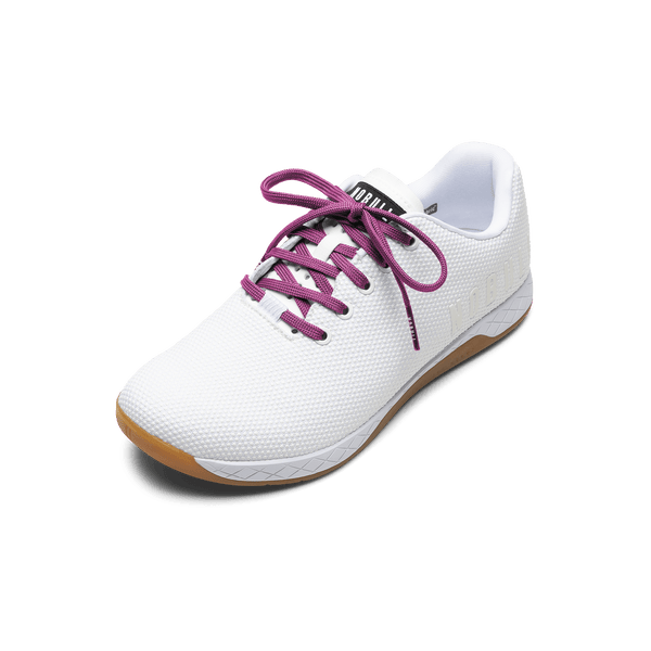White Outwork Shoe with Vivid Fuchsia Shoelaces.